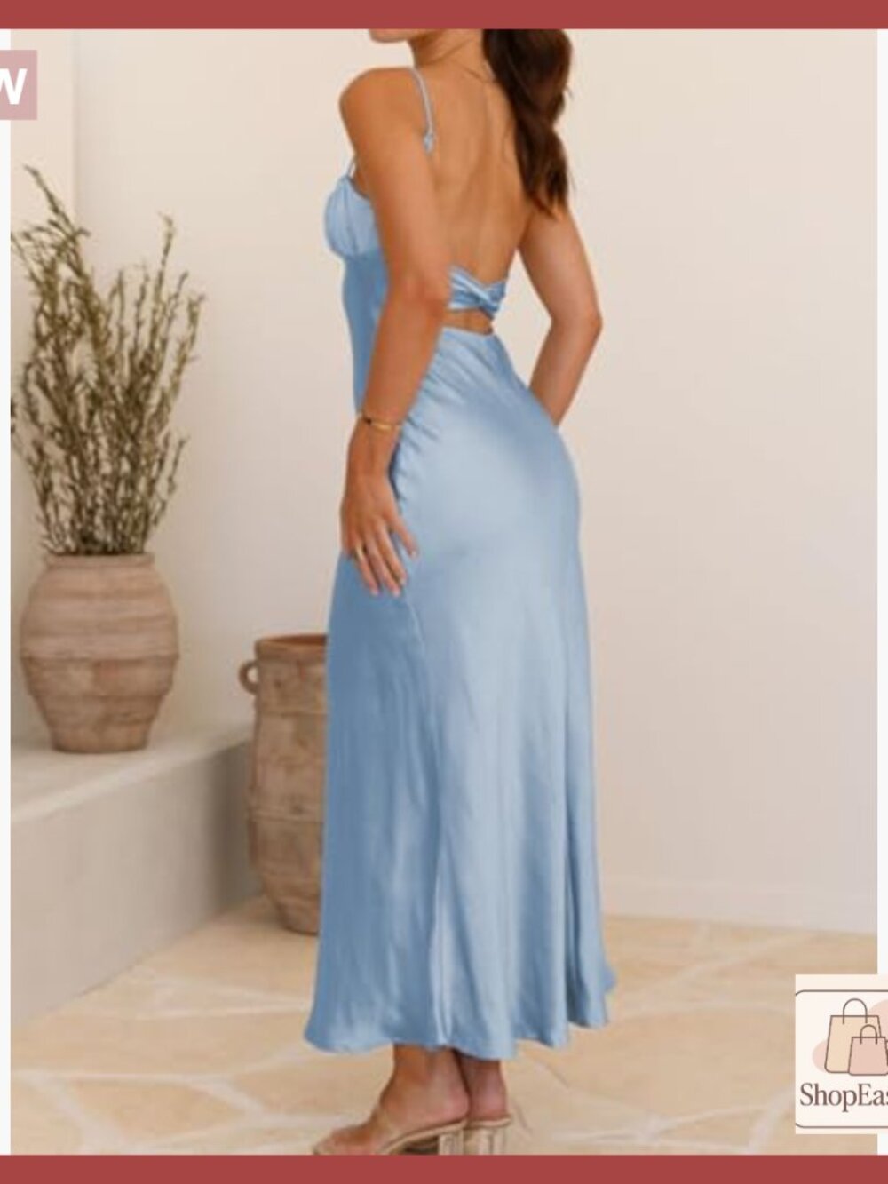 Satin Backless Ruched Twist Midi Dress Elegant Cocktail Wedding Guest - Picture 2 of 5